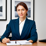 홍콩 디즈니랜드 여행 팁 - ** A professional businesswoman in a modest business suit, sitting at a desk in a modern office, ful...